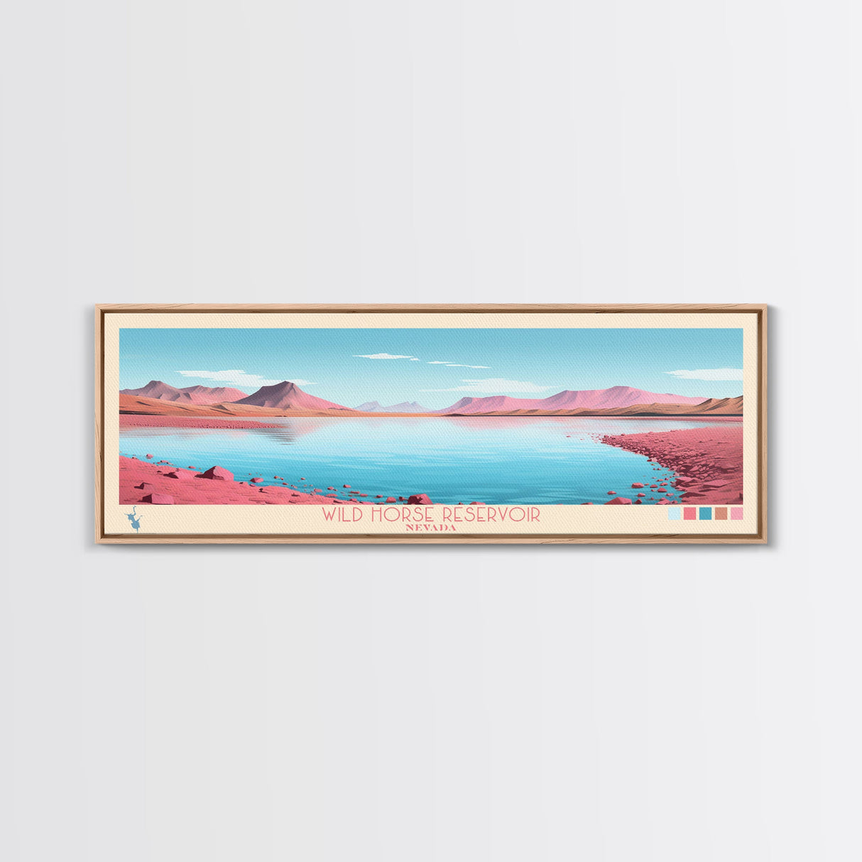 Wild Horse Reservoir, Nevada Panoramic Framed Canvas Print, Lake House Art, Midcentury Modern Decor, Pop Art, Travel Poster, Bedroom Wall Art