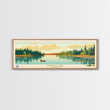 Windigo Lake, Ontario Panoramic Framed Canvas Print, Lake House Decor, Midcentury Modern Art, Pop Art, Travel Poster