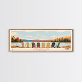 Winnisquam Lake, New Hampshire Panoramic Framed Canvas Print, Lake House Decor, Midcentury Modern Art, Pop Art, Travel Poster