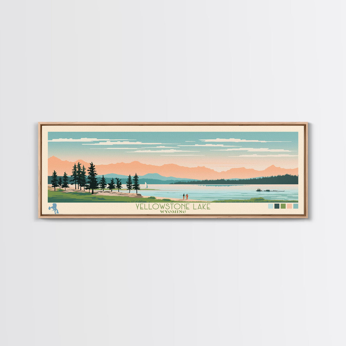 Yellowstone Lake, Wyoming Panoramic Framed Canvas Print, Lake House Art, Midcentury Modern Decor, Pop Art, Travel Poster