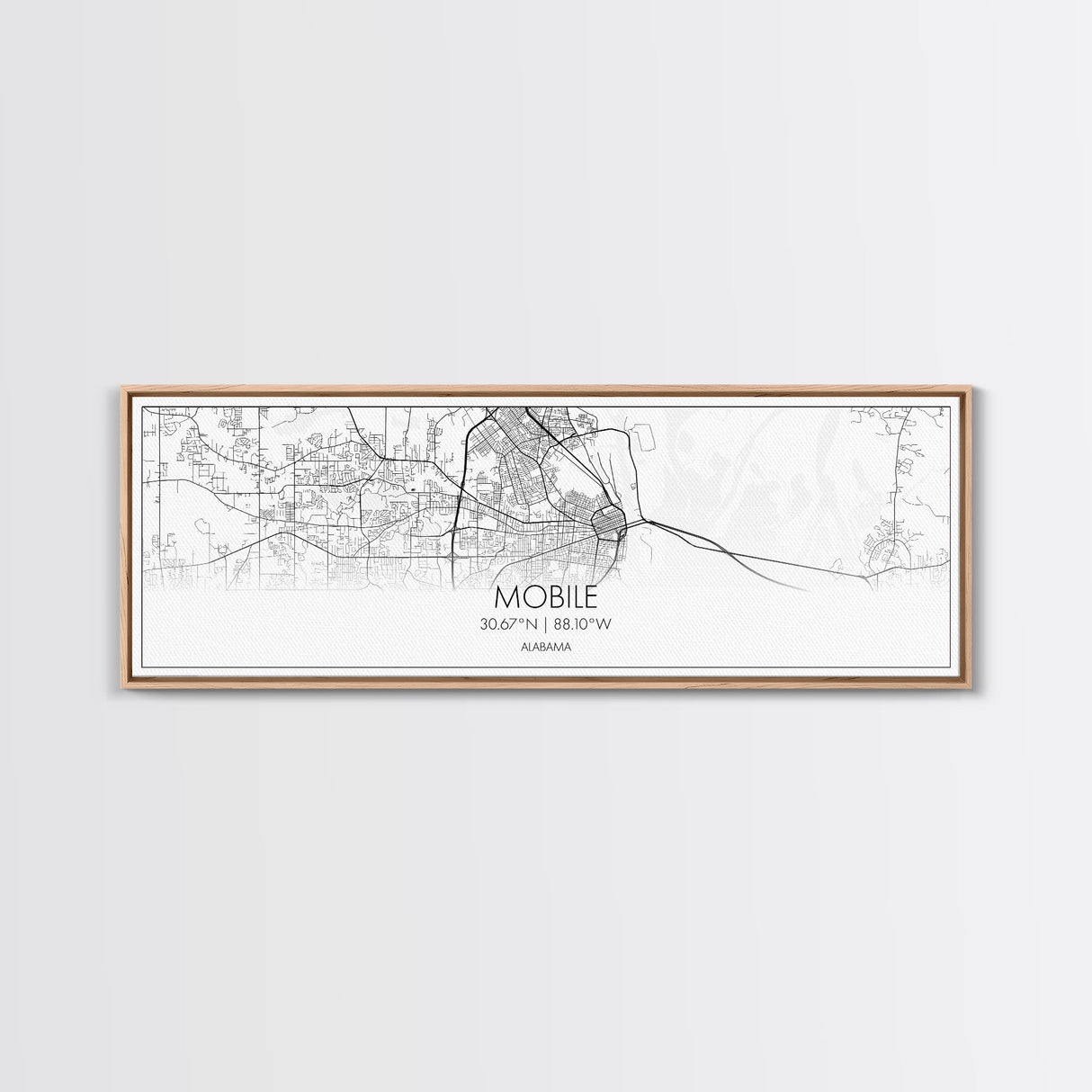 Panoramic Mobile City Map, Alabama Art, Map Print, Minimalist Wall Art, Canvas Art, Housewarming Gift, Street Map Art, Closing Gift