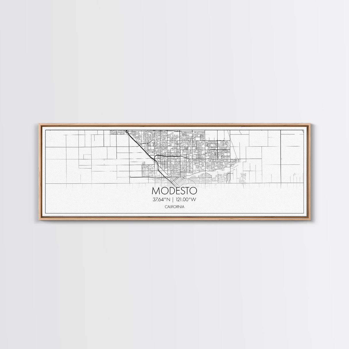 Panoramic Modesto City Map, California Art, Map Print, Minimalist Wall Art, Canvas Art, Housewarming Gift, Street Map Art, Closing Gift