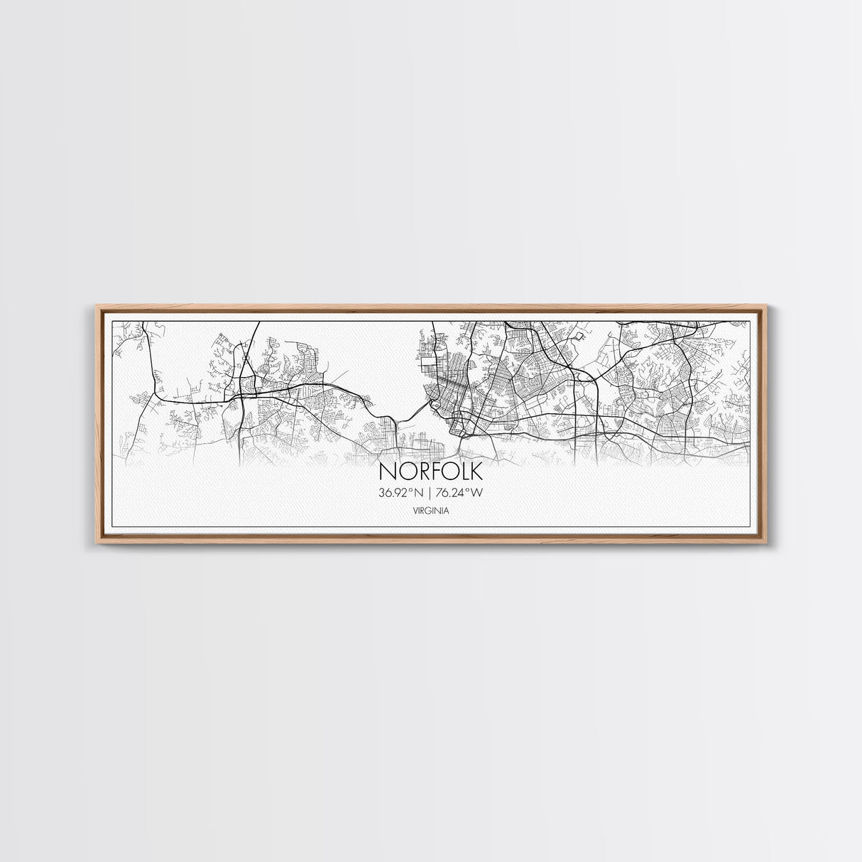 Panoramic Norfolk City Map, Virginia Art, Map Print, Minimalist Wall Art, Canvas Art, Housewarming Gift, Street Map Art, Closing Gift