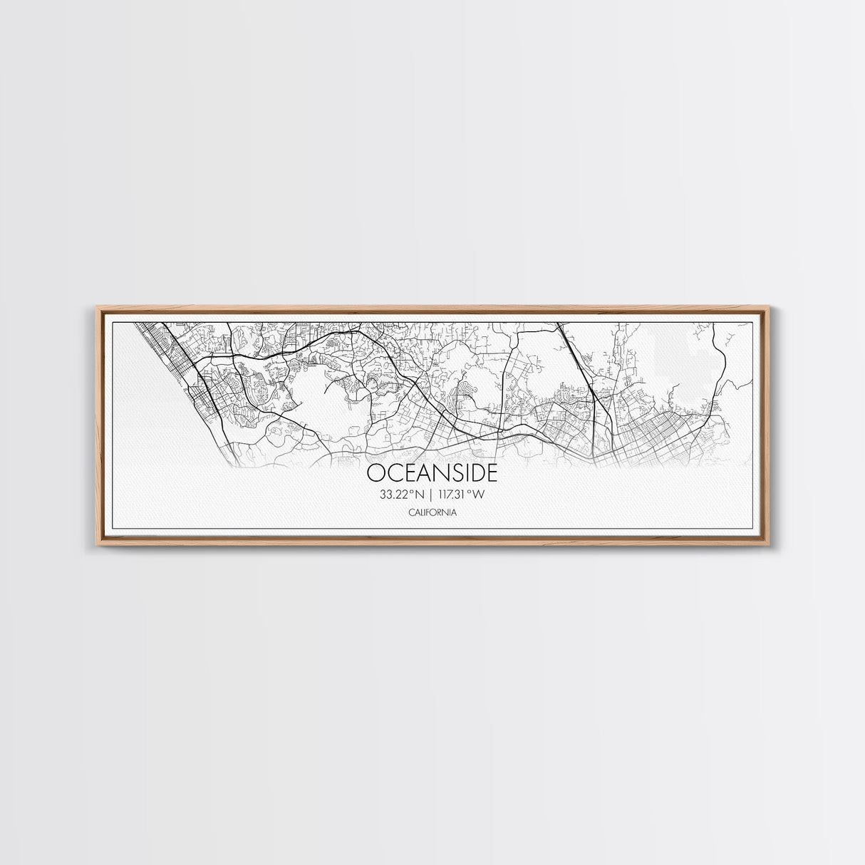 Panoramic Oceanside City Map, California Art, Map Print, Minimalist Wall Art, Canvas Art, Housewarming Gift, Street Map Art, Closing Gift