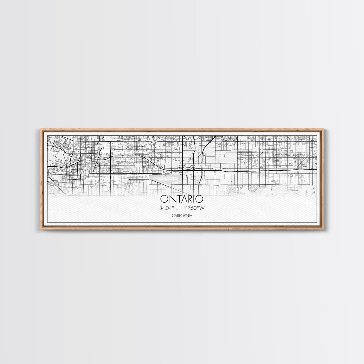 Panoramic Ontario City Map, California Art, Map Print, Minimalist Wall Art, Canvas Art, Housewarming Gift, Street Map Art, Closing Gift