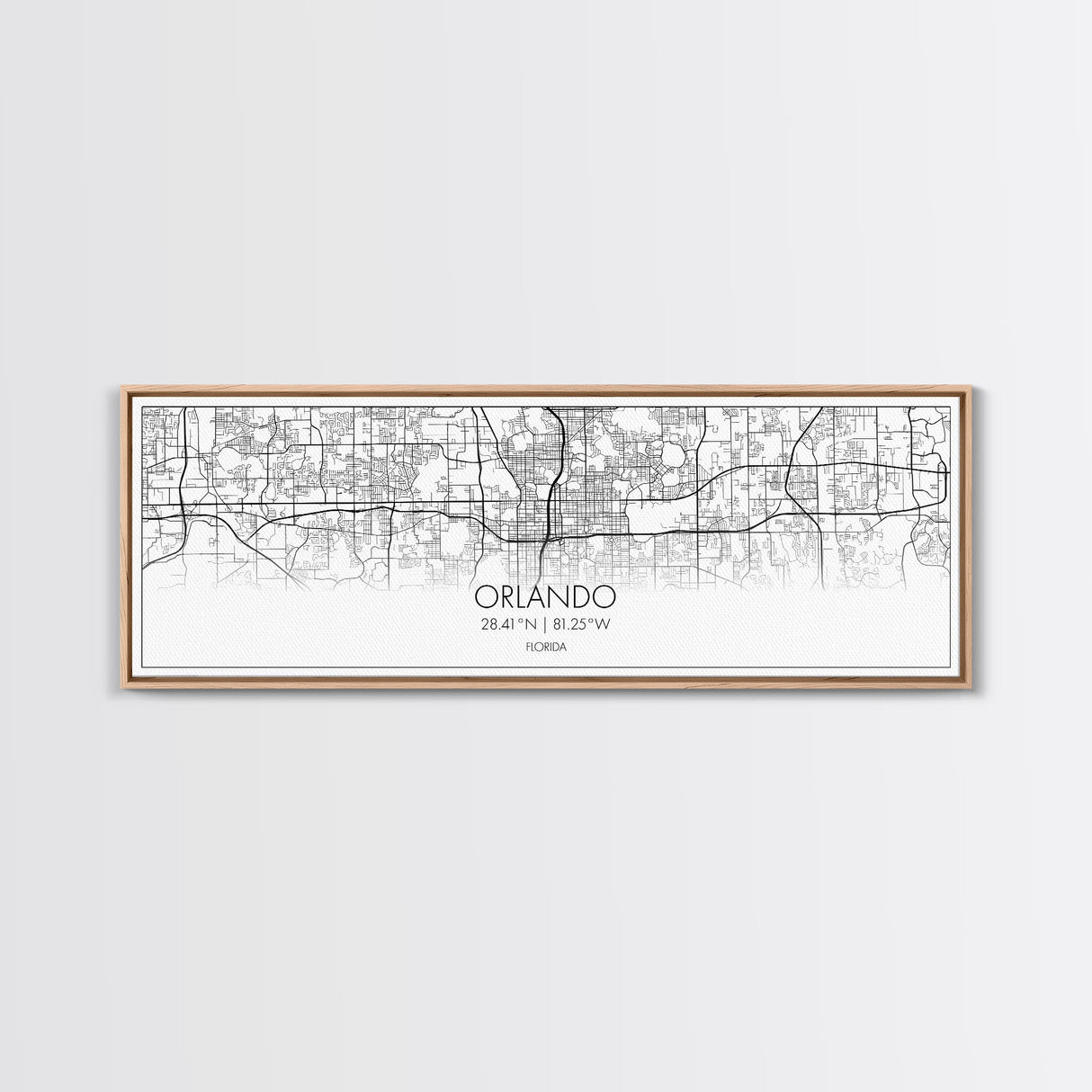 Panoramic Orlando City Map, Florida Art, Map Print, Minimalist Wall Art, Canvas Art, Housewarming Gift, Street Map Art, Closing Gift