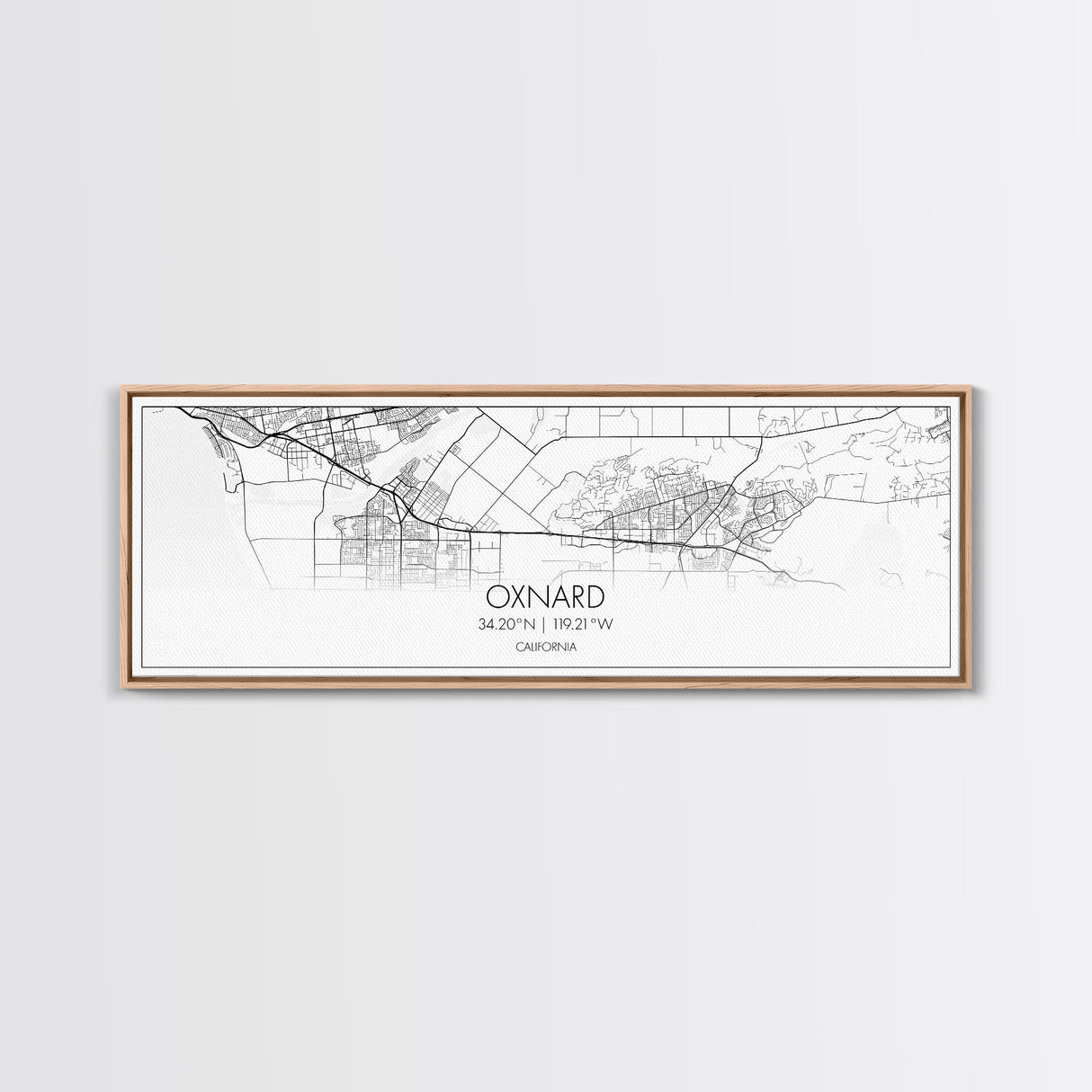 Panoramic Oxnard City Map, California Art, Map Print, Minimalist Wall Art, Canvas Art, Housewarming Gift, Street Map Art, Closing Gift