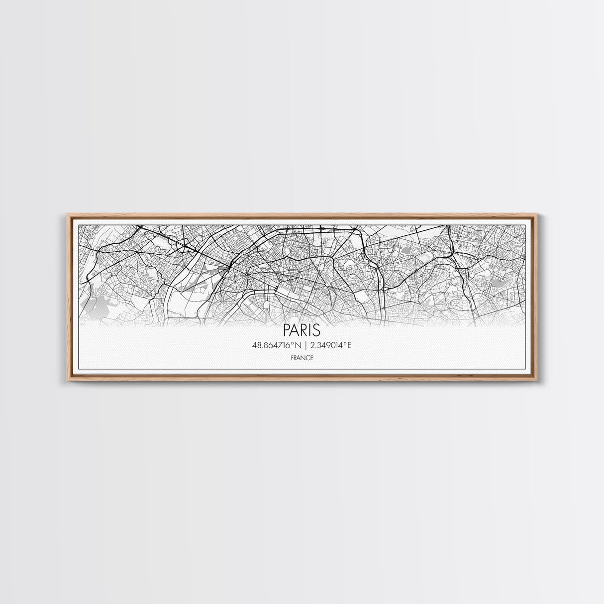 Panoramic Paris City Map, France Art, Map Print, Minimalist Wall Art, Canvas Art, Housewarming Gift, Street Map Art, Closing Gift