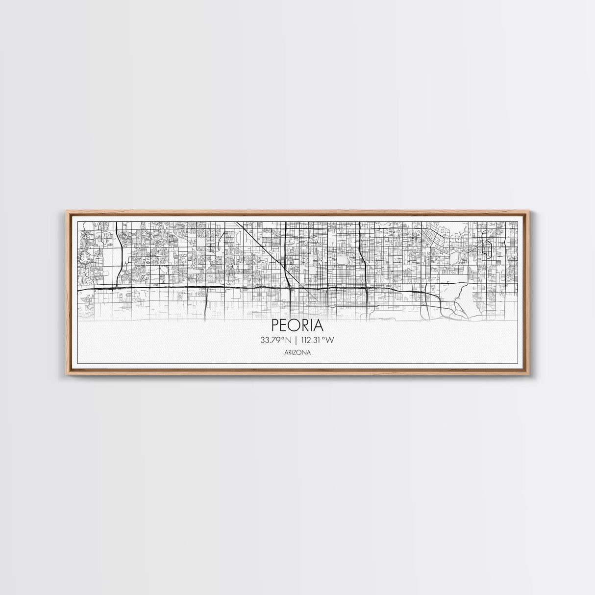 Panoramic Peoria City Map, Arizona Art, Map Print, Minimalist Wall Art, Canvas Art, Housewarming Gift, Street Map Art, Closing Gift