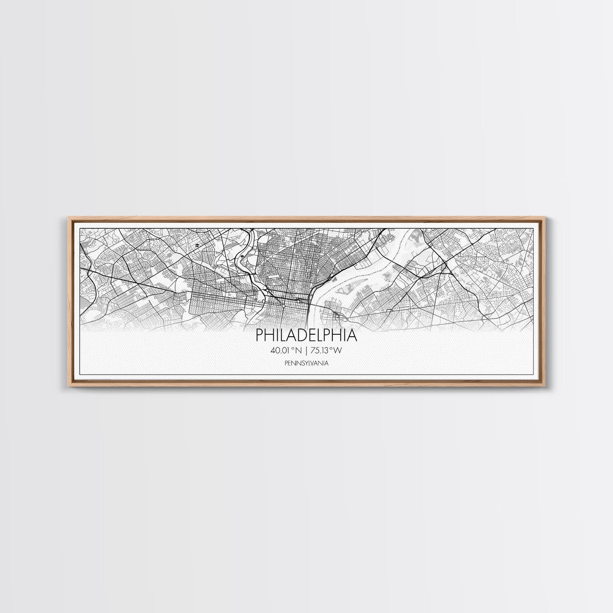 Panoramic Philadelphia City Map, Pennsylvania Art, Map Print, Minimalist Wall Art, Canvas Art, Housewarming Gift, Street Map, Closing Gift