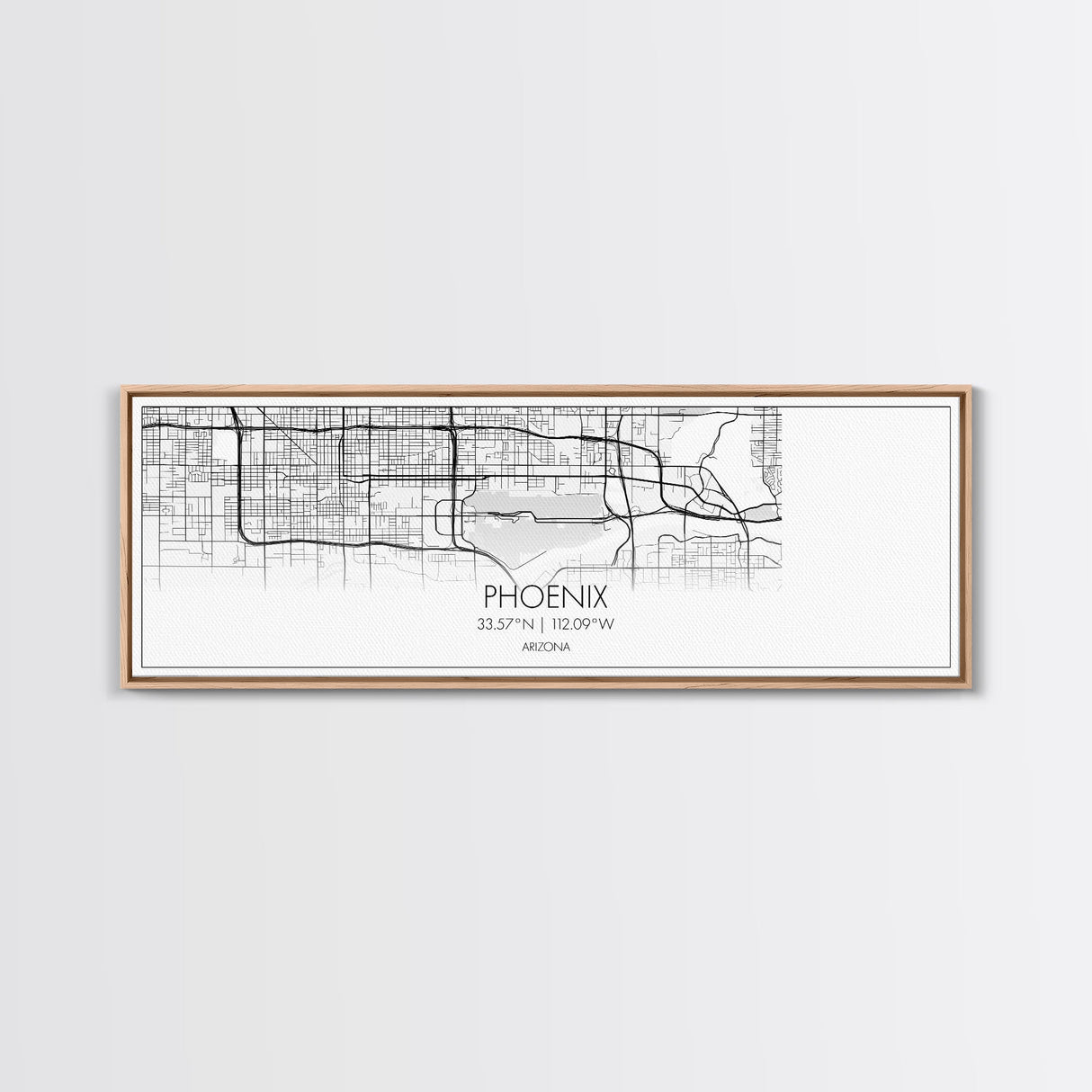 Panoramic Phoenix City Map, Arizona Art, Map Print, Minimalist Wall Art, Canvas Art, Housewarming Gift, Street Map Art, Closing Gift