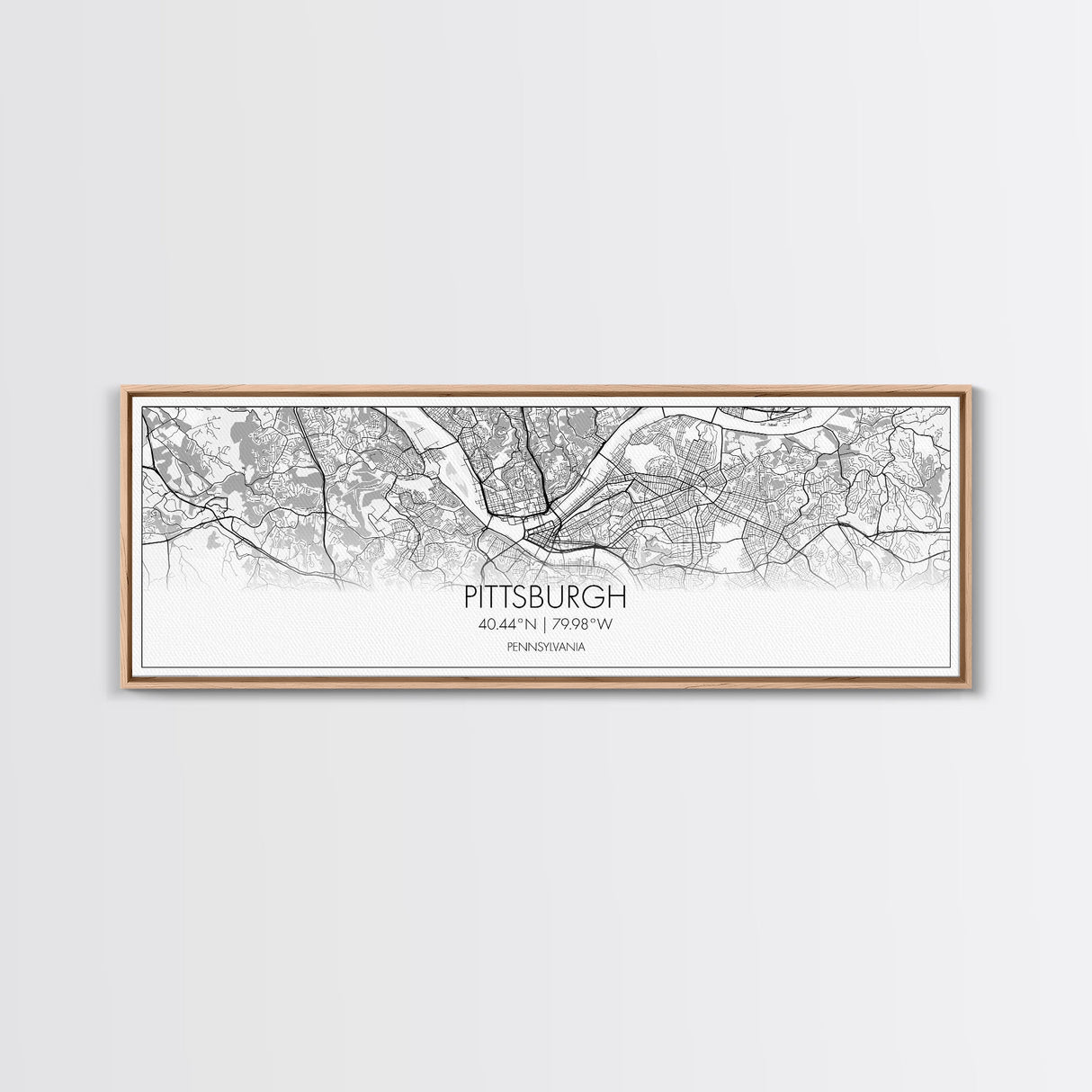 Panoramic Pittsburgh City Map, Pennsylvania Art, Map Print, Minimalist Wall Art, Canvas Art, Housewarming Gift, Street Map Art, Closing Gift