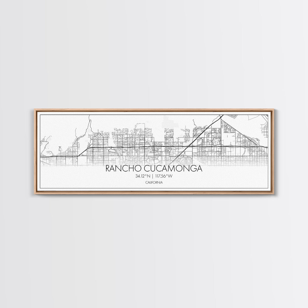 Panoramic Rancho Cucamonga City Map, California Art, Map Print, Minimalist Wall Art, Canvas Art, Housewarming Gift, Street Map, Closing Gift