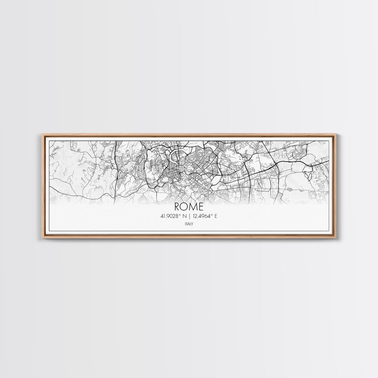 Panoramic Rome City Map, Italy Art, Map Print, Minimalist Wall Art, Canvas Art, Housewarming Gift, Street Map Art, Closing Gift