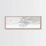 Panoramic Sacramento City Map, California Art, Map Print, Minimalist Wall Art, Canvas Art, Housewarming Gift, Street Map Art, Closing Gift