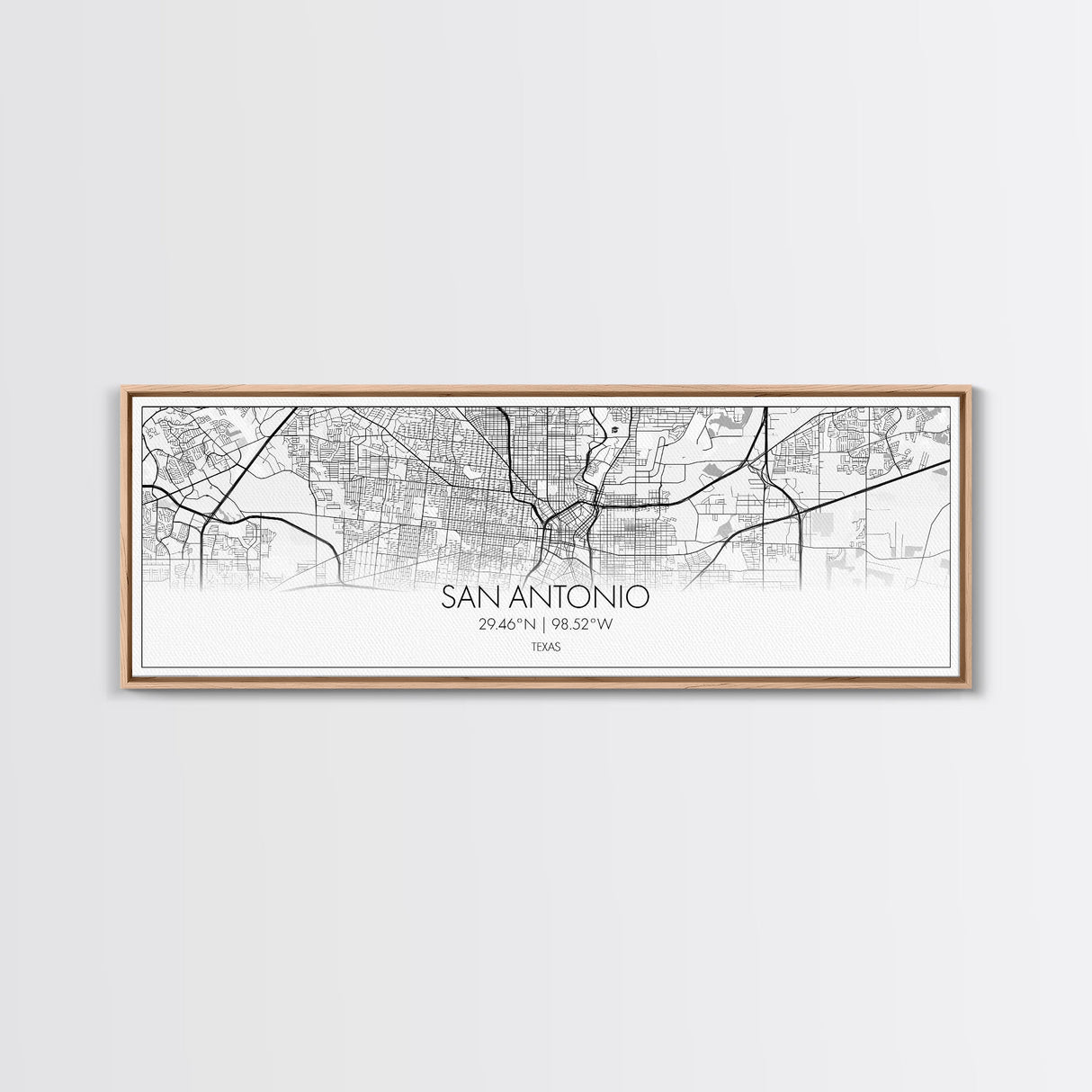 Panoramic San Antonio City Map, Texas Art, Map Print, Minimalist Wall Art, Canvas Art, Housewarming Gift, Street Map Art, Closing Gift