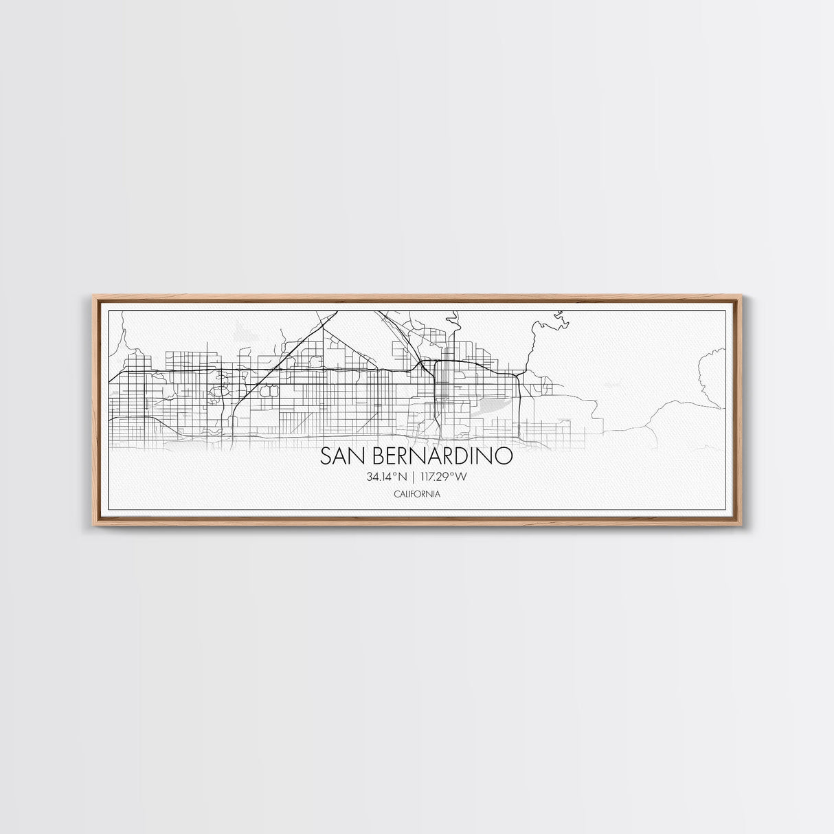 Panoramic San Bernardino City Map, California Art, Map Print, Minimalist Wall Art, Canvas Art, Housewarming Gift, Street Map, Closing Gift