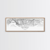 Panoramic San Diego City Map, California Art, Map Print, Minimalist Wall Art, Canvas Art, Housewarming Gift, Street Map Art, Closing Gift