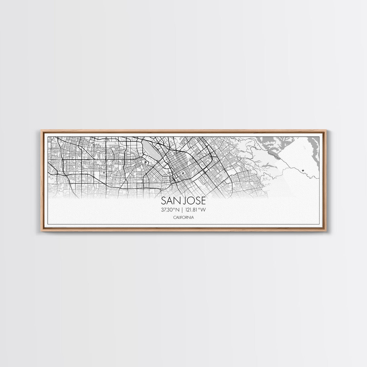 Panoramic San Jose City Map, California Art, Map Print, Minimalist Wall Art, Canvas Art, Housewarming Gift, Street Map Art, Closing Gift