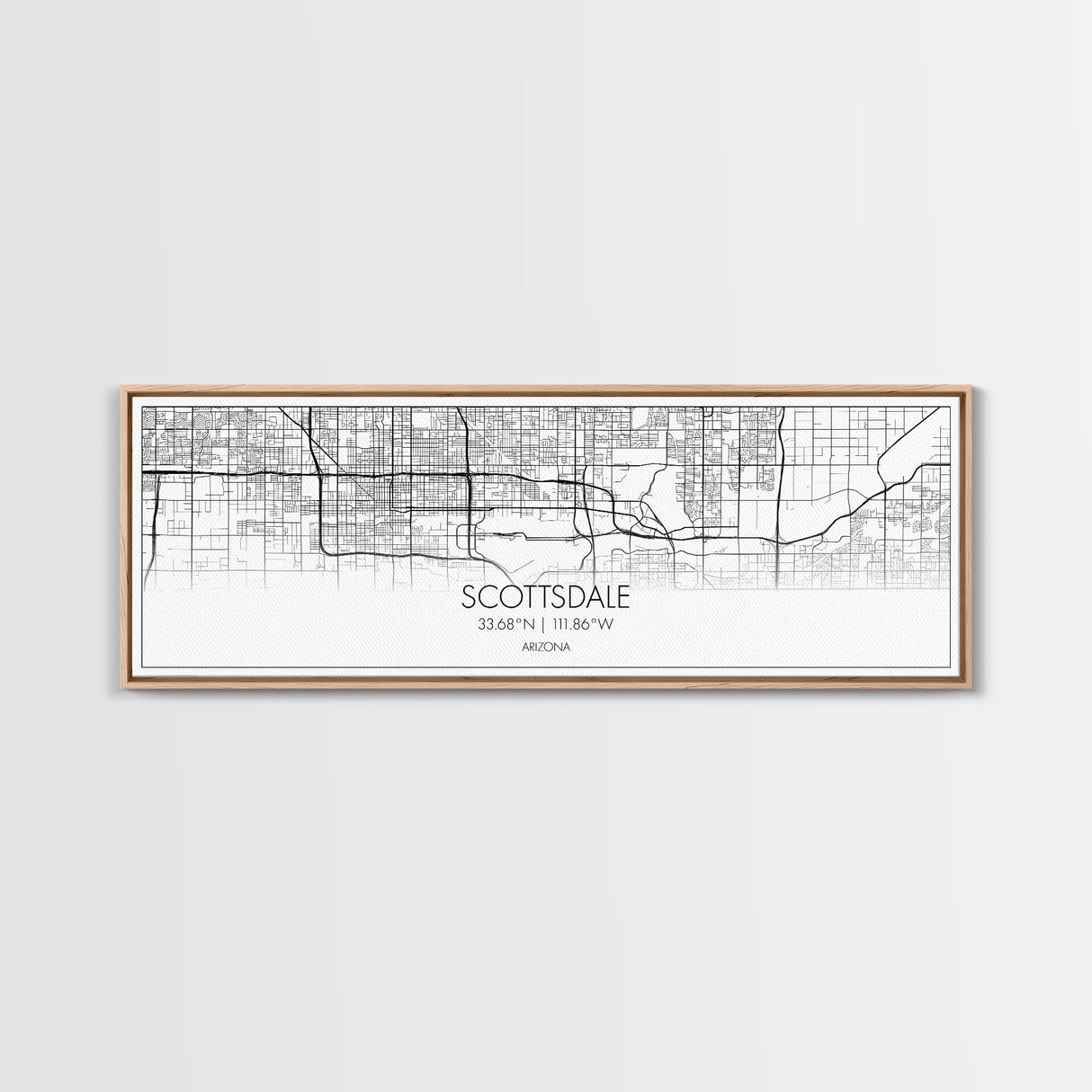 Panoramic Scottsdale City Map, Arizona Art, Map Print, Minimalist Wall Art, Canvas Art, Housewarming Gift, Street Map Art, Closing Gift