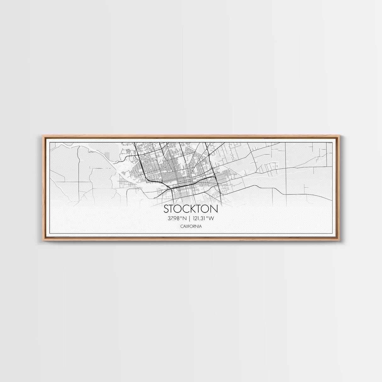 Panoramic Stockton City Map, California Art, Map Print, Minimalist Wall Art, Canvas Art, Housewarming Gift, Street Map Art, Closing Gift