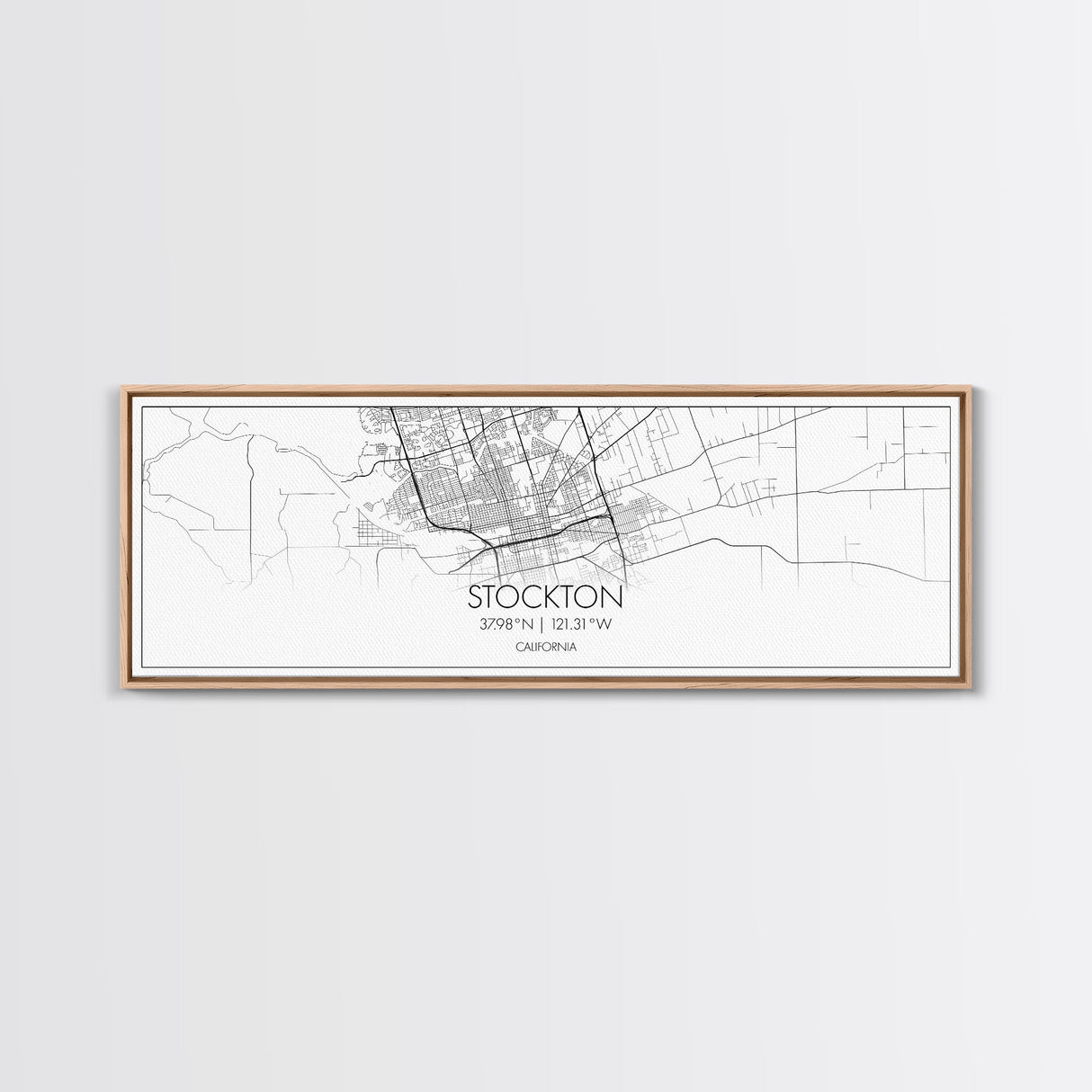 Panoramic Stockton City Map, California Art, Map Print, Minimalist Wall Art, Canvas Art, Housewarming Gift, Street Map Art, Closing Gift