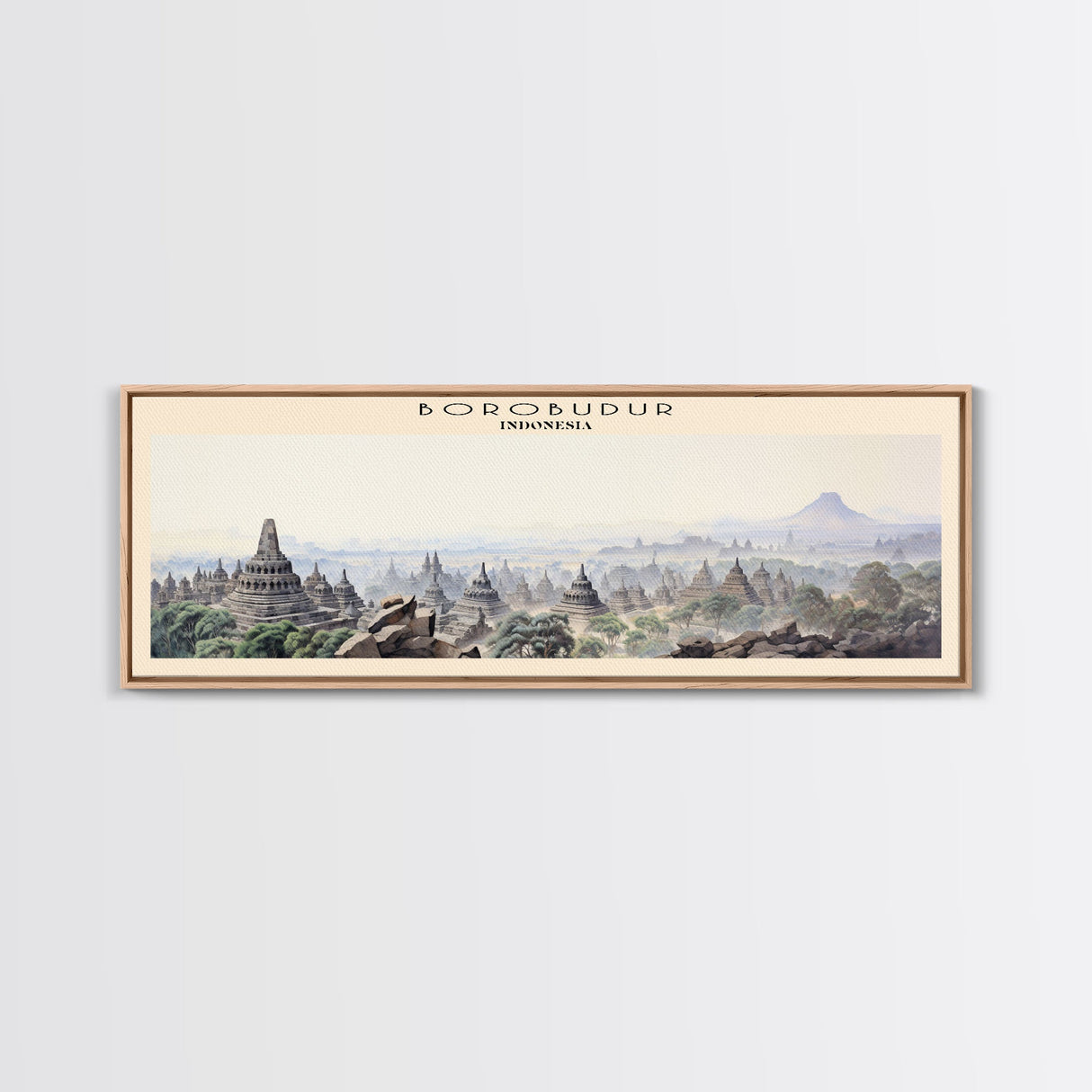 Borobudur Travel Poster Print, Framed Canvas Print, COUNTRY Travel Art, Wood Framed Art, Wall Hanging, Home Decor