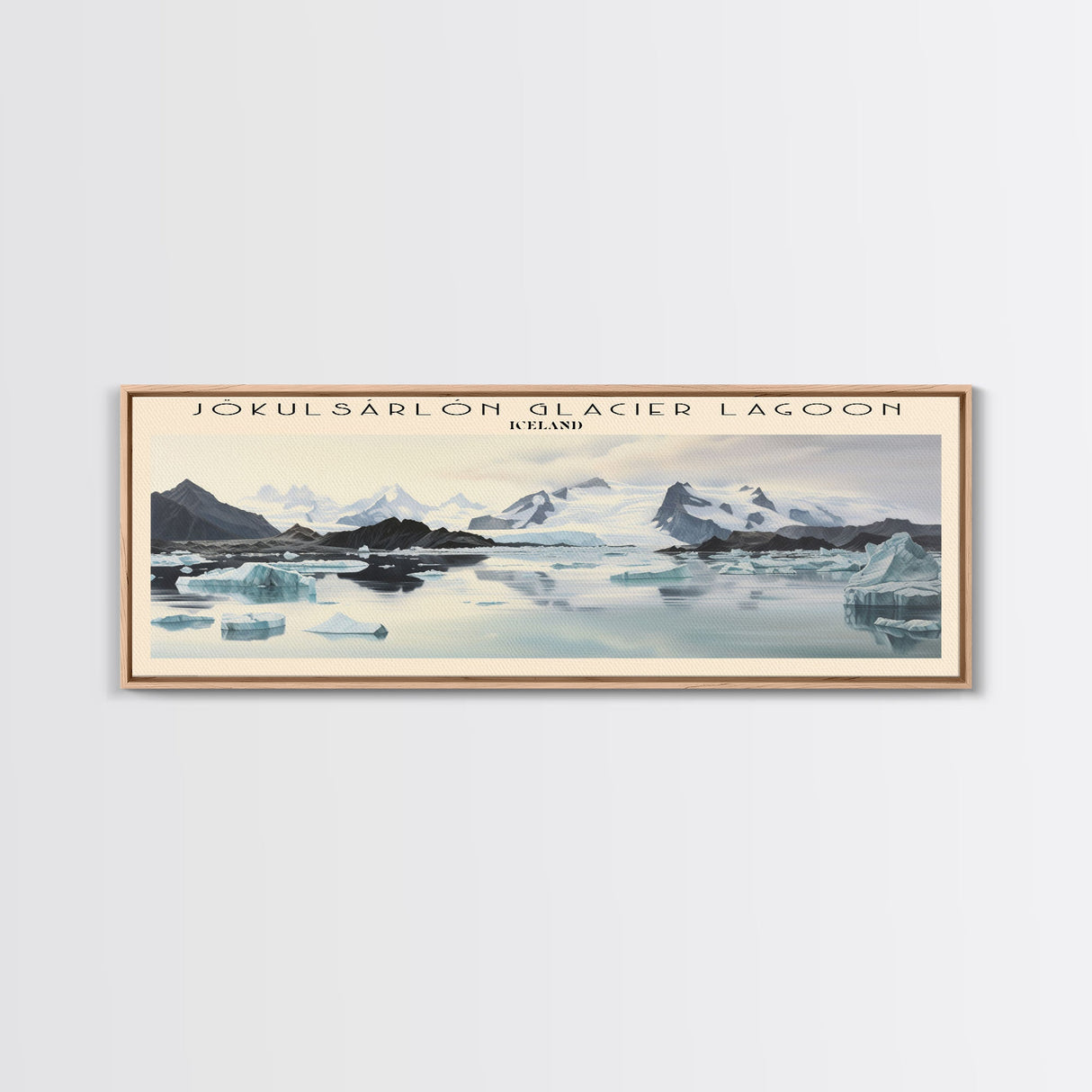 Jökulsárlón Glacier Lagoon COUNTRY | Framed Travel Poster Canvas Print | Trendy Wall Art | Watercolor Painting | Living Room Art | Unique Art