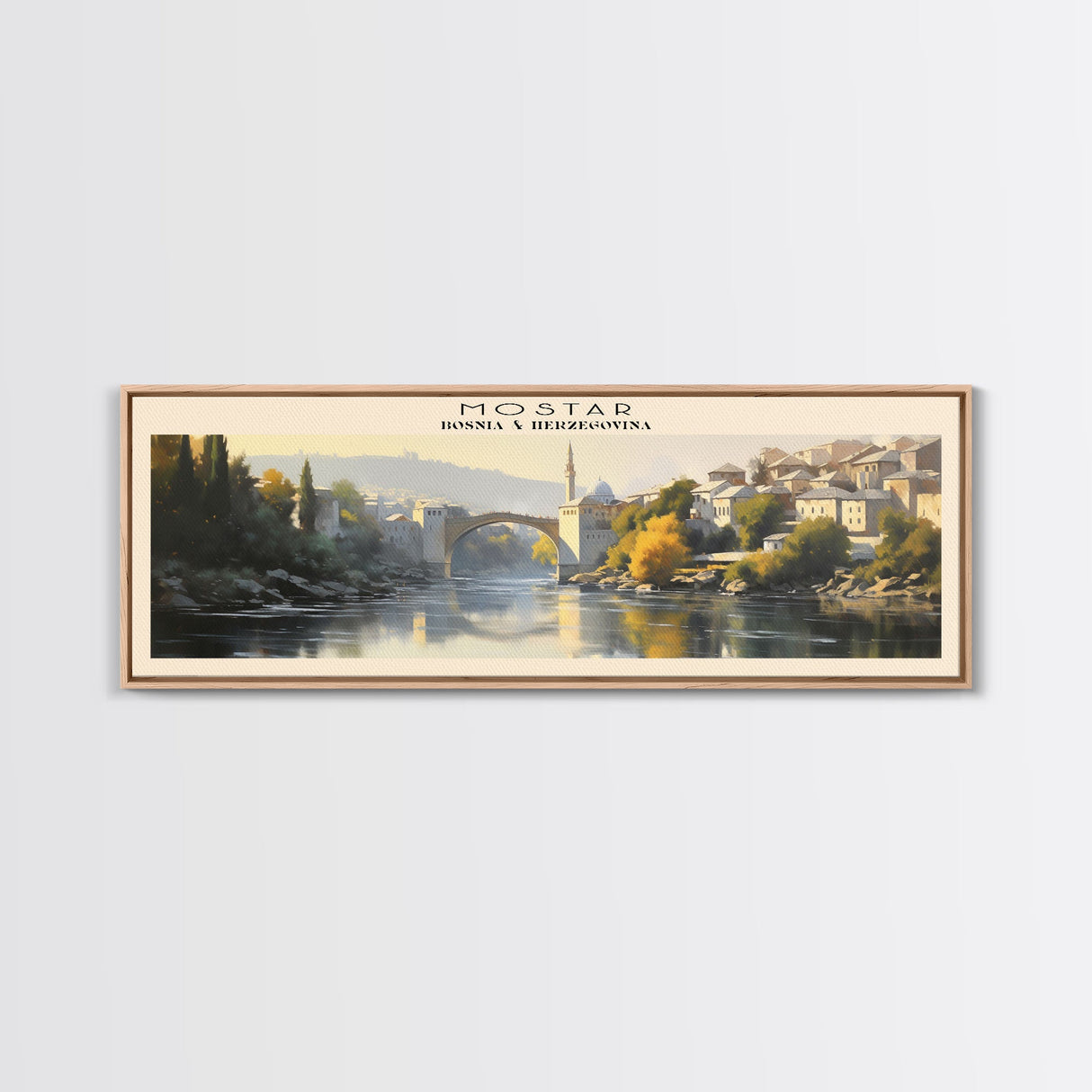 Mostar COUNTRY Travel Poster Print, Framed Canvas Print, COUNTRY Travel Art, Wood Framed Art, Wall Hanging, Home Decor