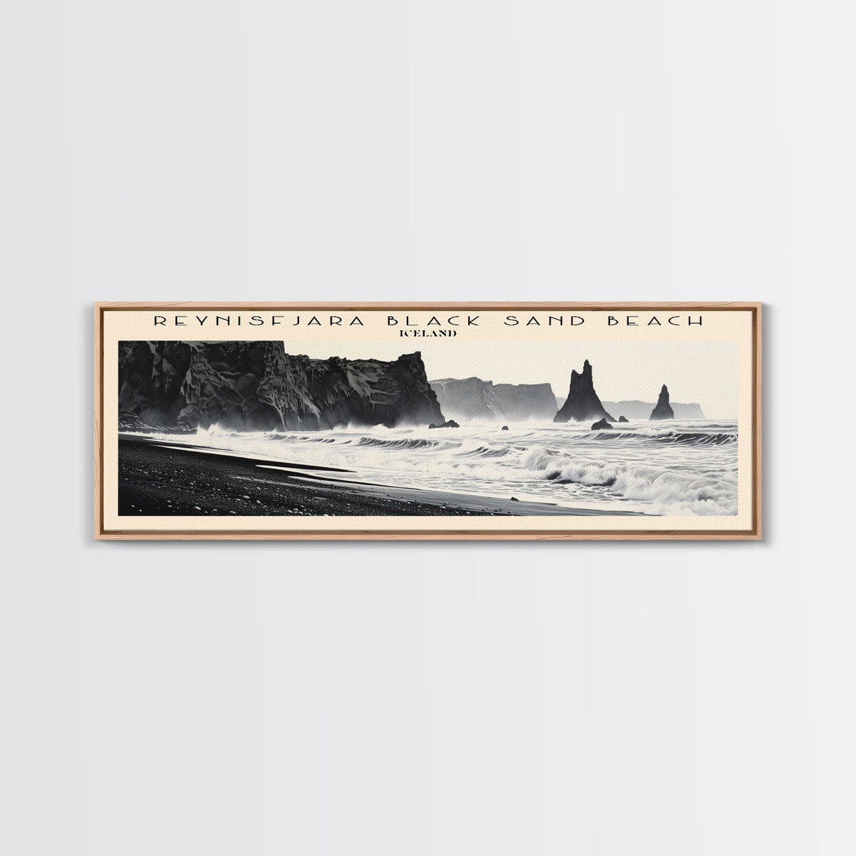 Reynisfjara Black Sand Beach Travel Poster Print, Framed Canvas Print, COUNTRY Travel Art, Wood Framed Art, Wall Hanging, Home Decor