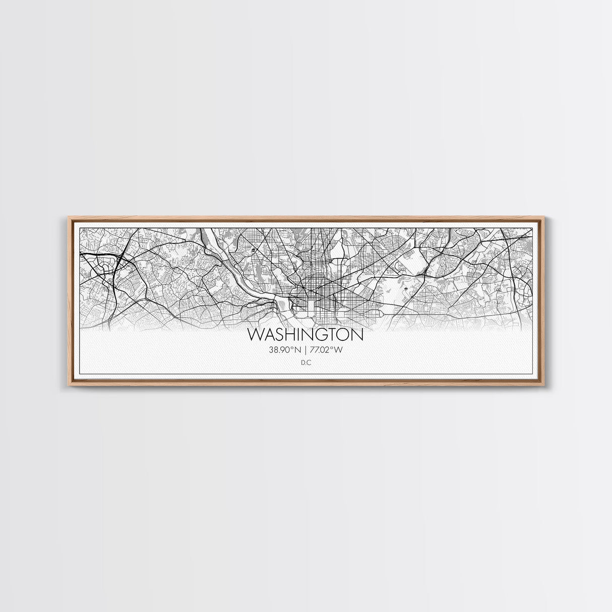 Panoramic Washington City Map, District Of Columbia, Map Print, Minimalist Wall Art, Canvas Art, Housewarming Gift, Street Map, Closing Gift