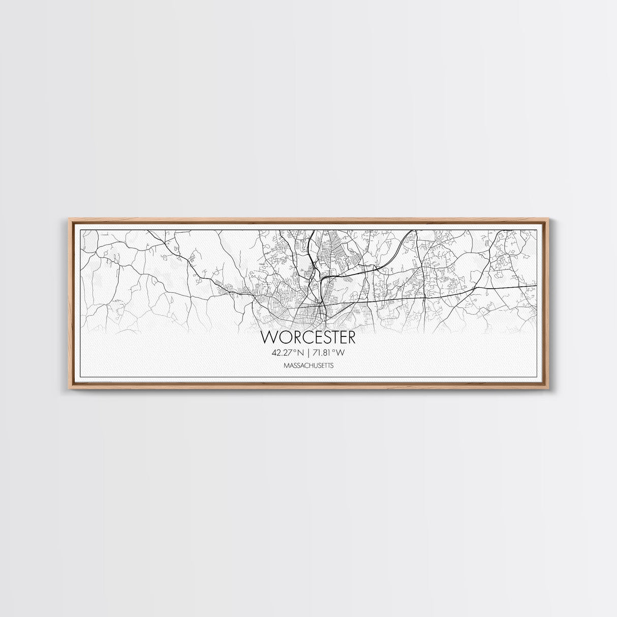 Panoramic Worcester City Map, Massachusetts Art, Map Print, Minimalist Wall Art, Canvas Art, Housewarming Gift, Street Map Art, Closing Gift