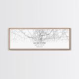 Panoramic Worcester City Map, Massachusetts Art, Map Print, Minimalist Wall Art, Canvas Art, Housewarming Gift, Street Map Art, Closing Gift