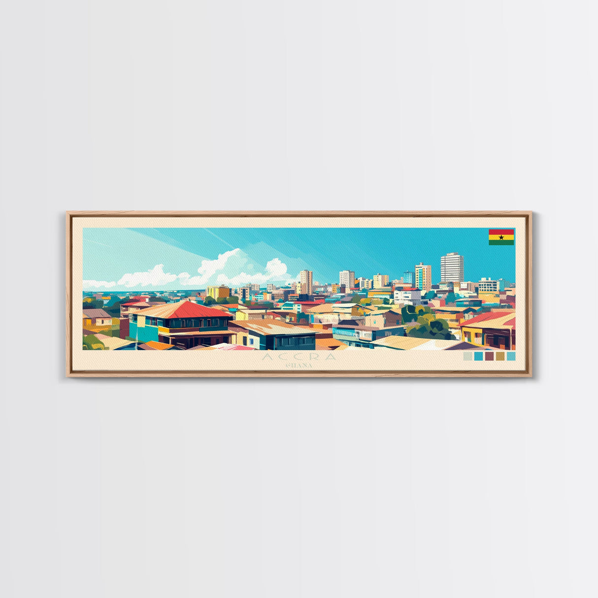 Accra, Ghana Travel Poster Panoramic Canvas Print, Accra, Ghana Painting, Ghana Art, Accra Travel Art, Guest Room Painting