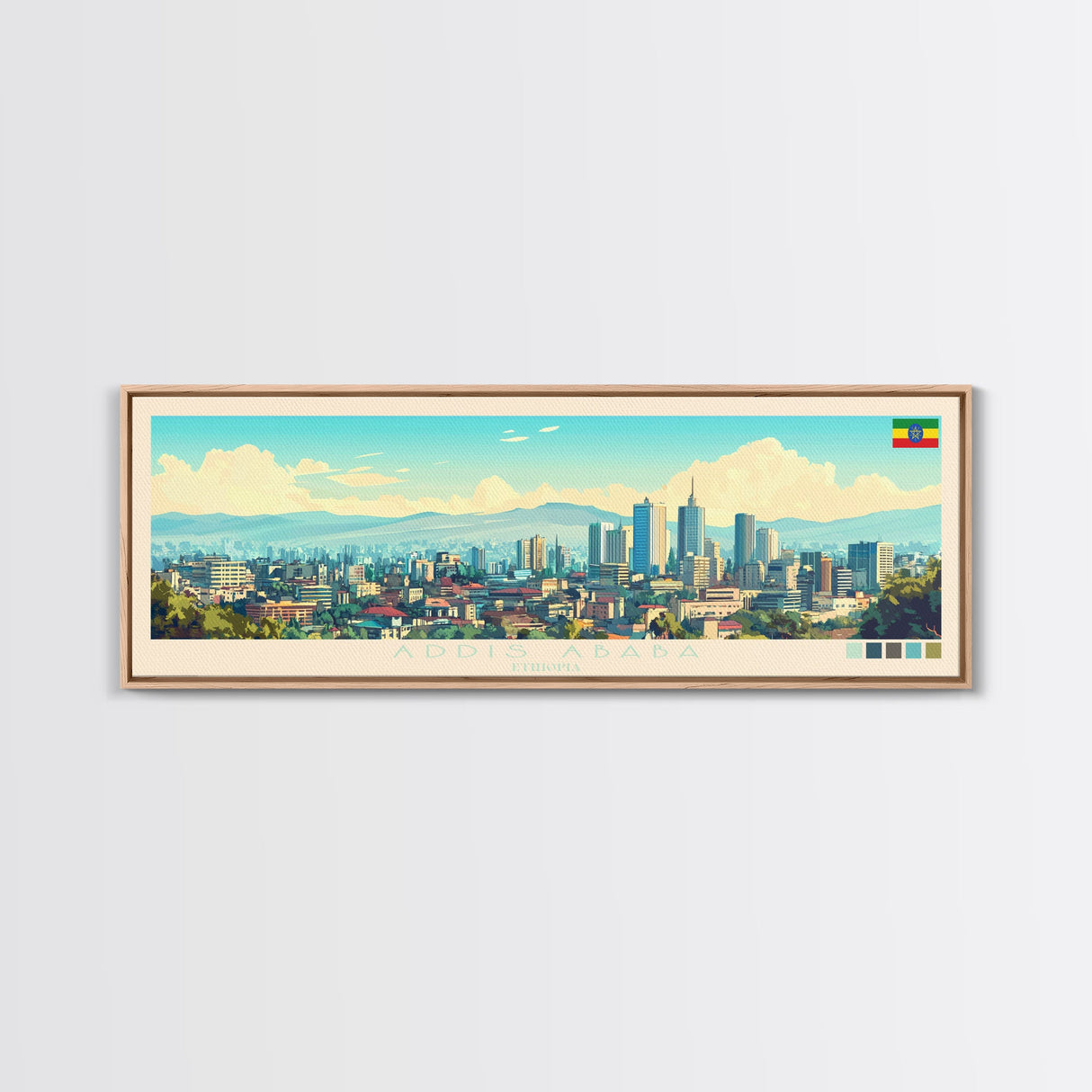 Panoramic Travel Poster Addis Ababa, Ethiopia Canvas Print, Addis Ababa, Ethiopia Painting, Ethiopia Art, Addis Ababa Travel Art, Guest Room Painting