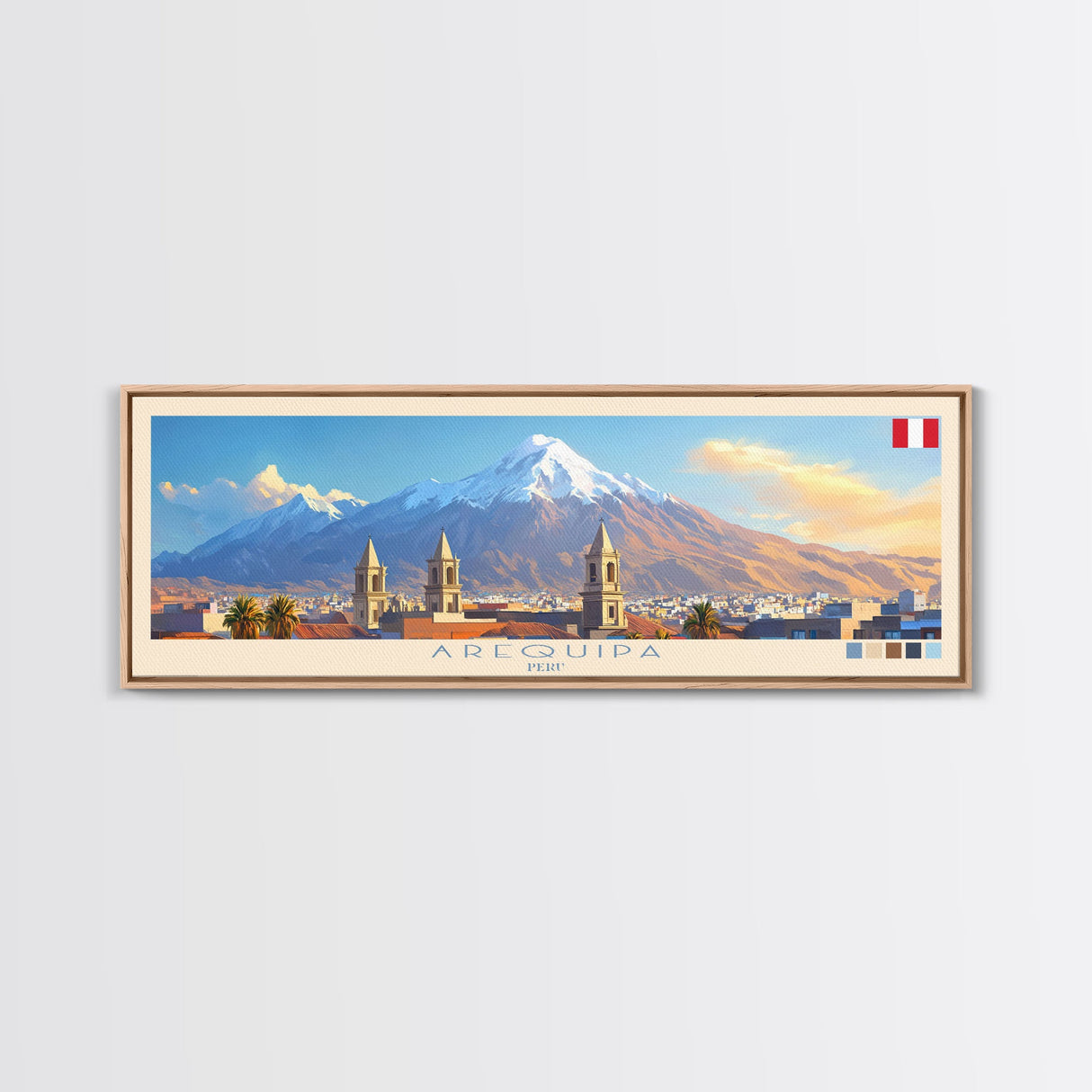 Arequipa, Peru Travel Poster Panoramic Canvas Print, Arequipa, Peru Painting, Peru Art, Arequipa Travel Art, Guest Room Painting