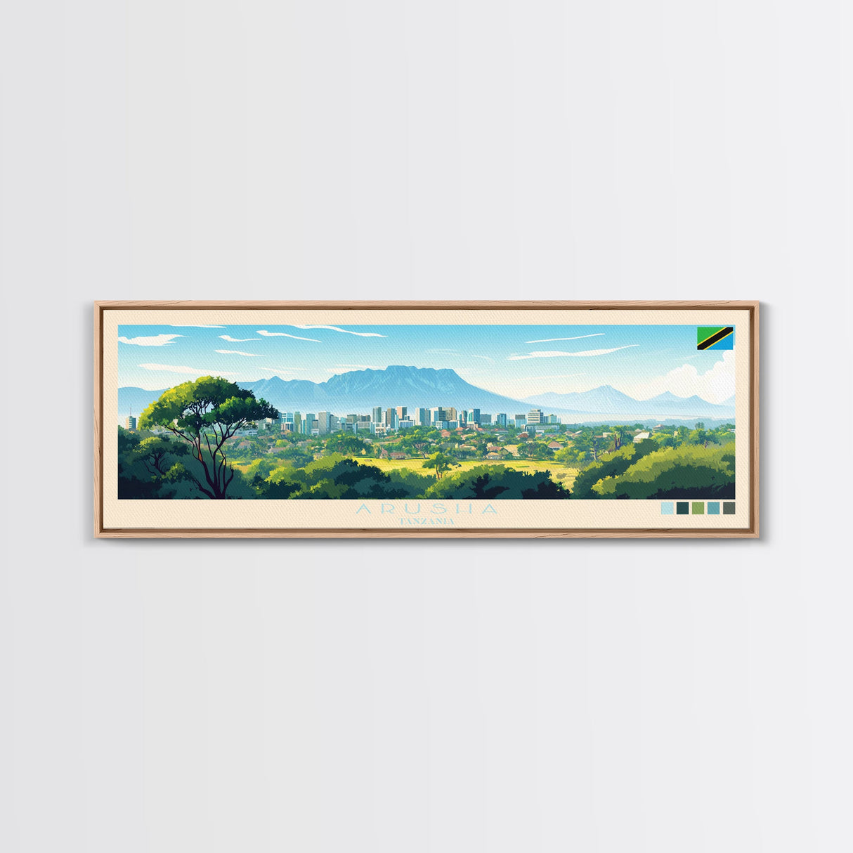 Arusha, Tanzania Panoramic Travel Poster Canvas Print, Arusha, Tanzania Painting, Tanzania Art, Arusha Travel Art, Guest Room Painting