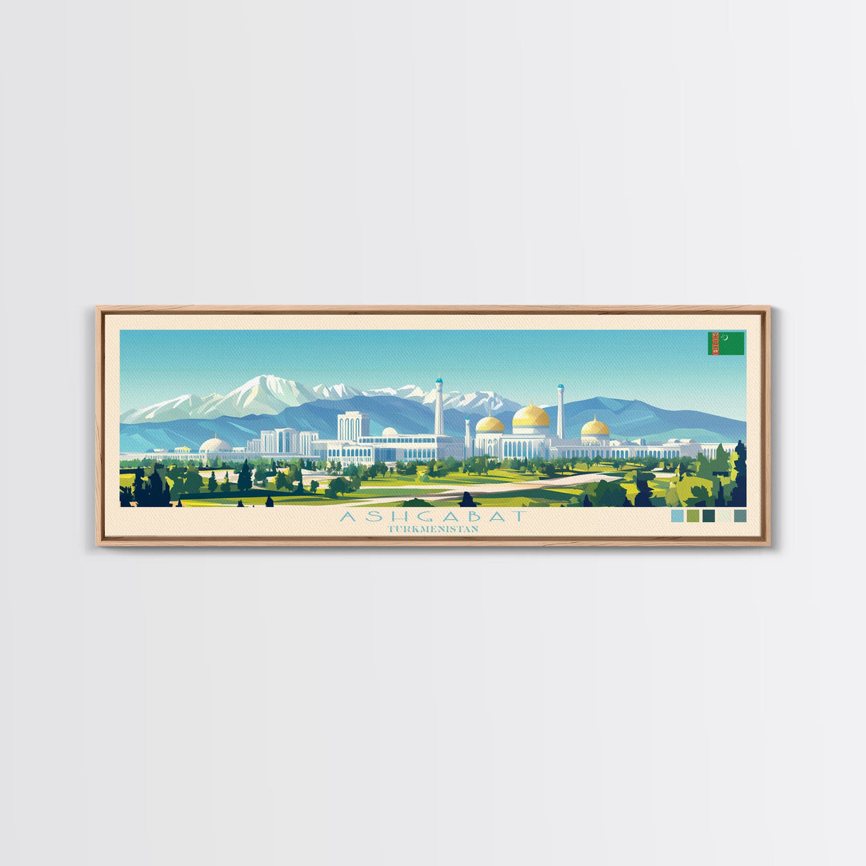 Ashgabat, Turkmenistan Panoramic Travel Poster Canvas Print, Ashgabat, Turkmenistan Painting, Turkmenistan Art, Ashgabat Panoramic Travel Art, Travel Painting