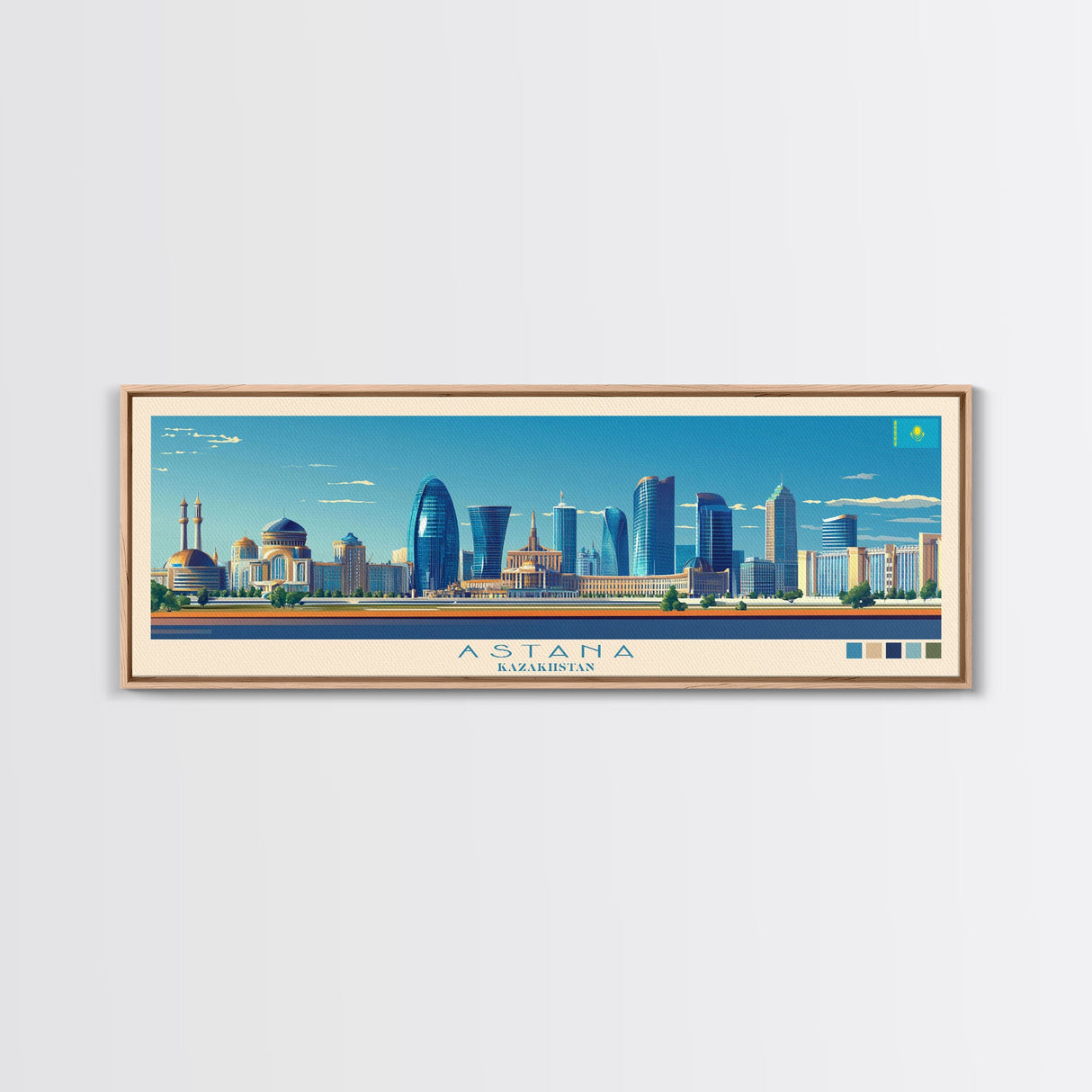 Astana, Kazakhstan Panoramic Travel Poster Canvas Print, Astana, Kazakhstan Painting, Kazakhstan Art, Astana Travel Art, Guest Room Painting