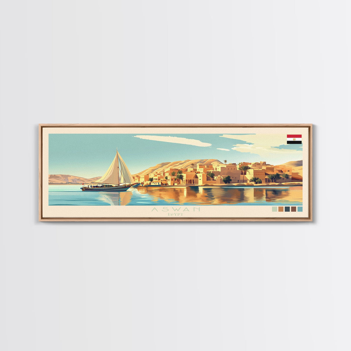 Aswan, Egypt Travel Poster Panoramic Canvas Print, Aswan, Egypt Painting, Egypt Art, Aswan Travel Art, Guest Room Painting