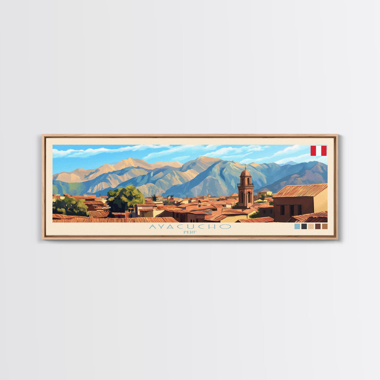 Ayacucho, Peru Panoramic Travel Poster Canvas Print, Ayacucho, Peru Painting, Peru Art, Ayacucho Travel Art, Guest Room Painting