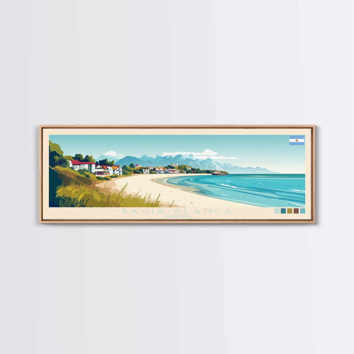 Bahia Blanca, Argentina Panoramic Travel Poster Canvas Print, Bahia Blanca, Argentina Painting, Argentina Art, Bahia Blanca Travel Art, Guest Room Painting