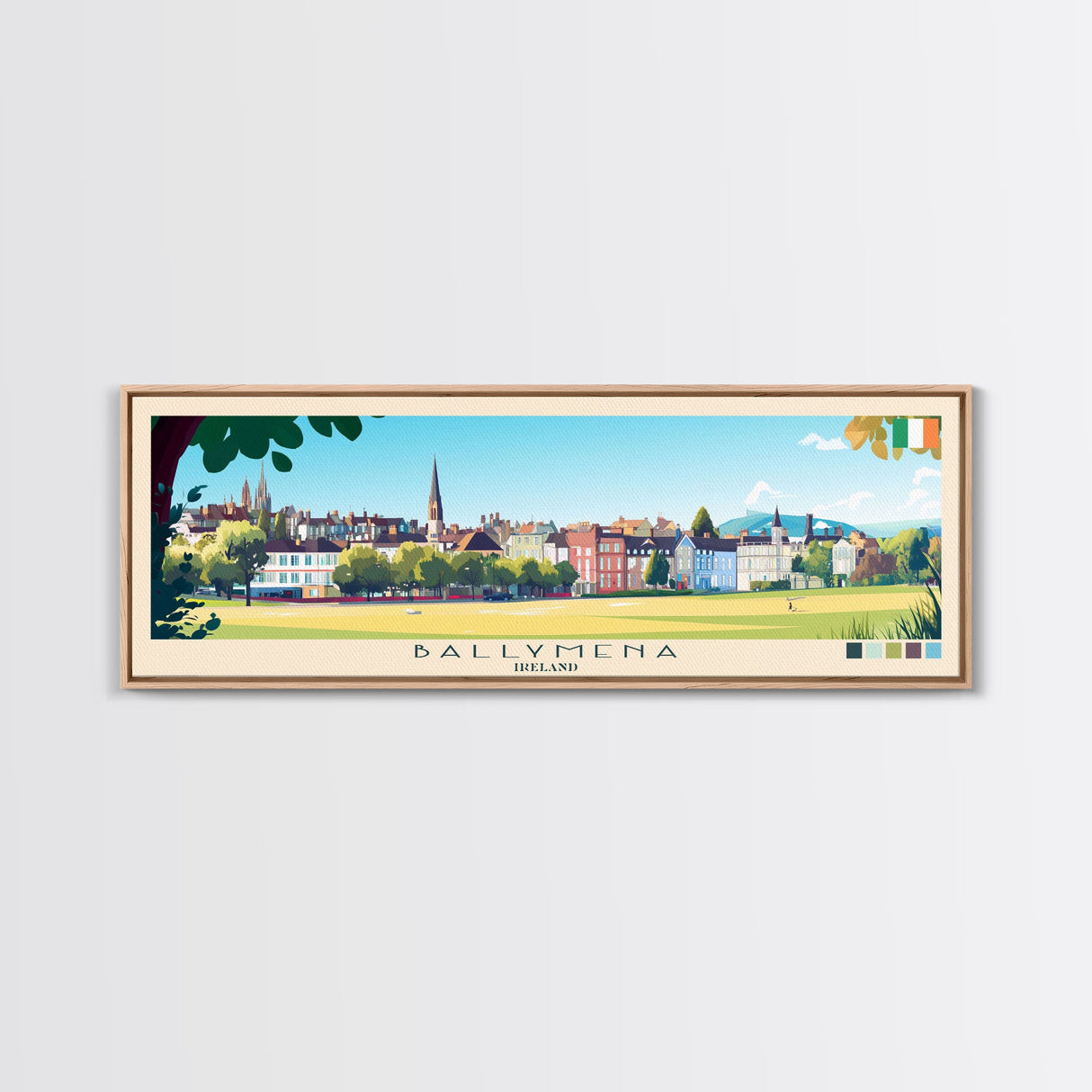 Ballymena, Ireland Travel Poster Panoramic Canvas Print, Ballymena, Ireland Painting, Ireland Art, Ballymena Travel Art, Guest Room Painting