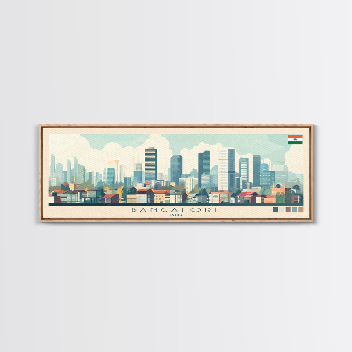 Bangalore, India Panoramic Travel Poster Canvas Print, Bangalore, India Painting, India Art, Bangalore Travel Art, Living Room Painting