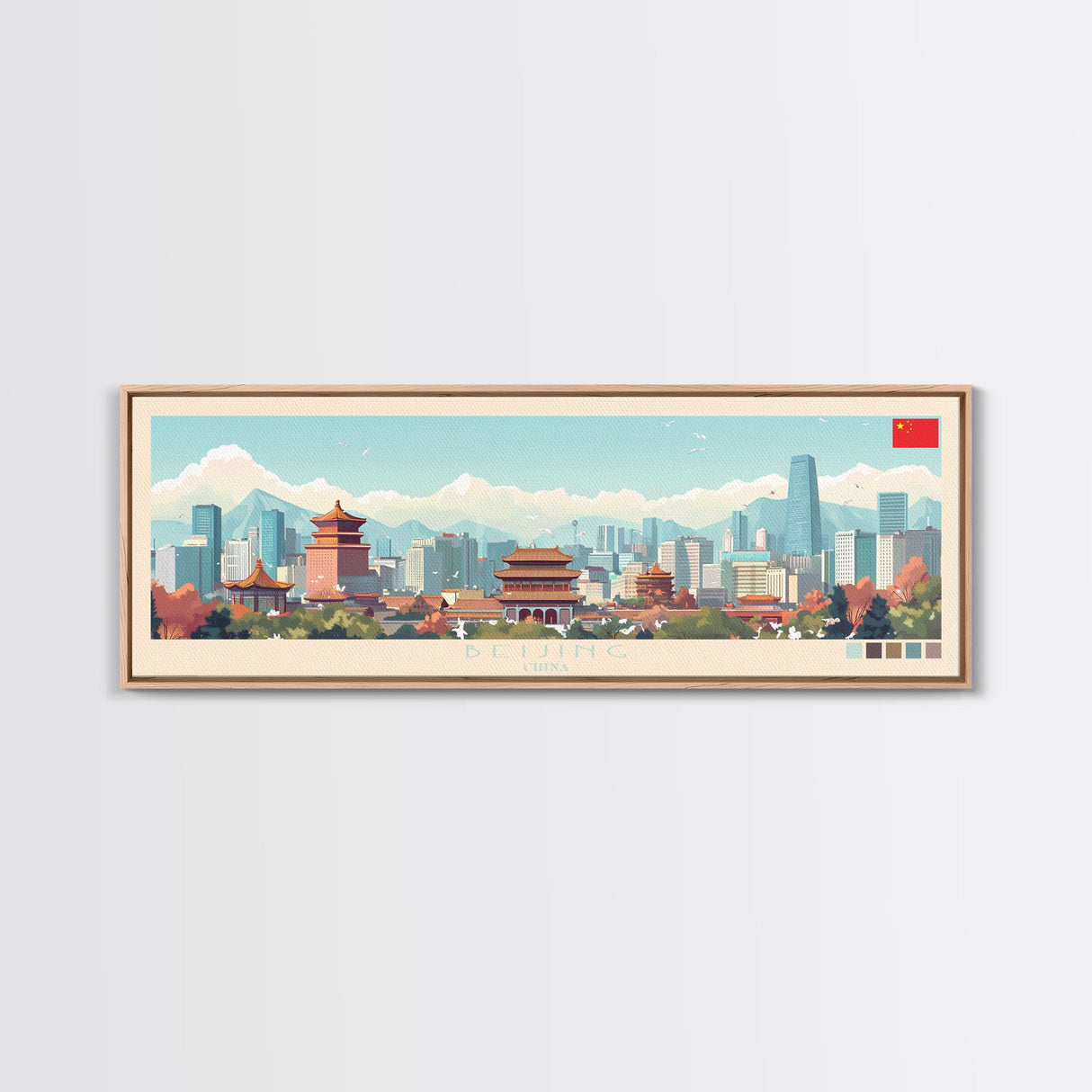 Beijing, China Panoramic Travel Poster Canvas Print, Beijing, China Painting, China Art, Beijing Travel Art, Guest Room Painting