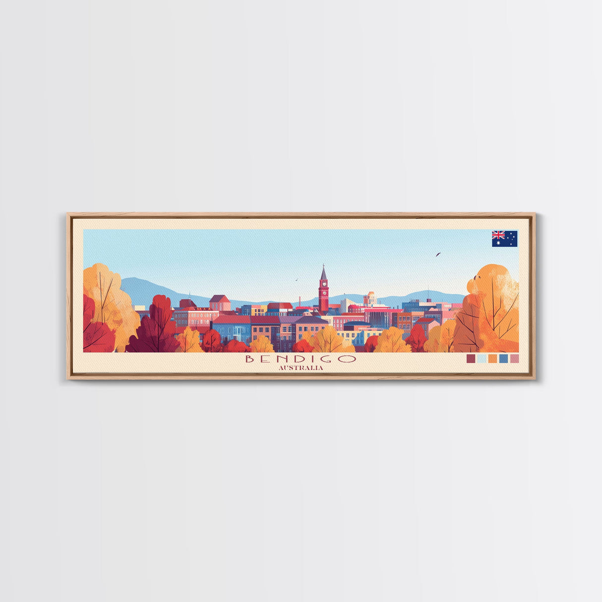 Panoramic Travel Poster Bendigo, Australia Canvas Print, Bendigo, Australia Painting, Australia Art, Bendigo Travel Art, Guest Room Painting