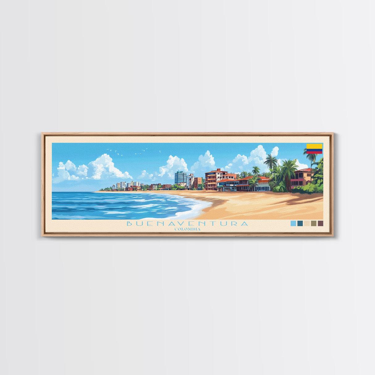 Panoramic Travel Poster Buenaventura, Colombia Canvas Print, Buenaventura, Colombia Painting, Colombia Art, Buenaventura Travel Art, Guest Room Painting