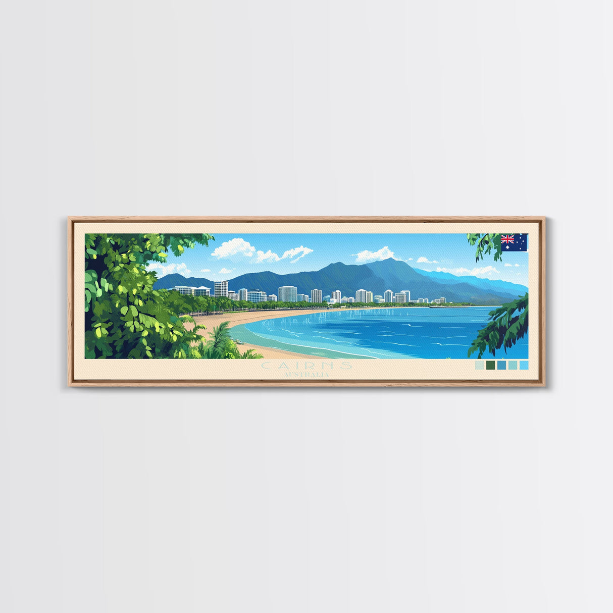 Panoramic Travel Poster Cairns, Australia Canvas Print, Cairns, Australia Painting, Australia Art, Cairns Travel Art, Guest Room Painting