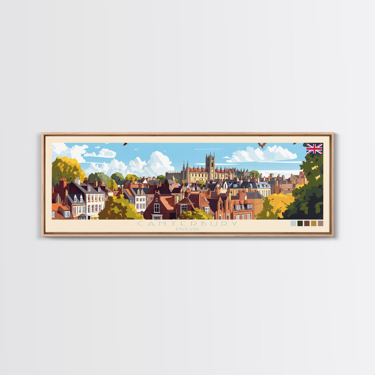 Panoramic Travel Poster Canterbury, England Canvas Print, Canterbury, England Painting, England Art, Canterbury Travel Art, Guest Room Painting