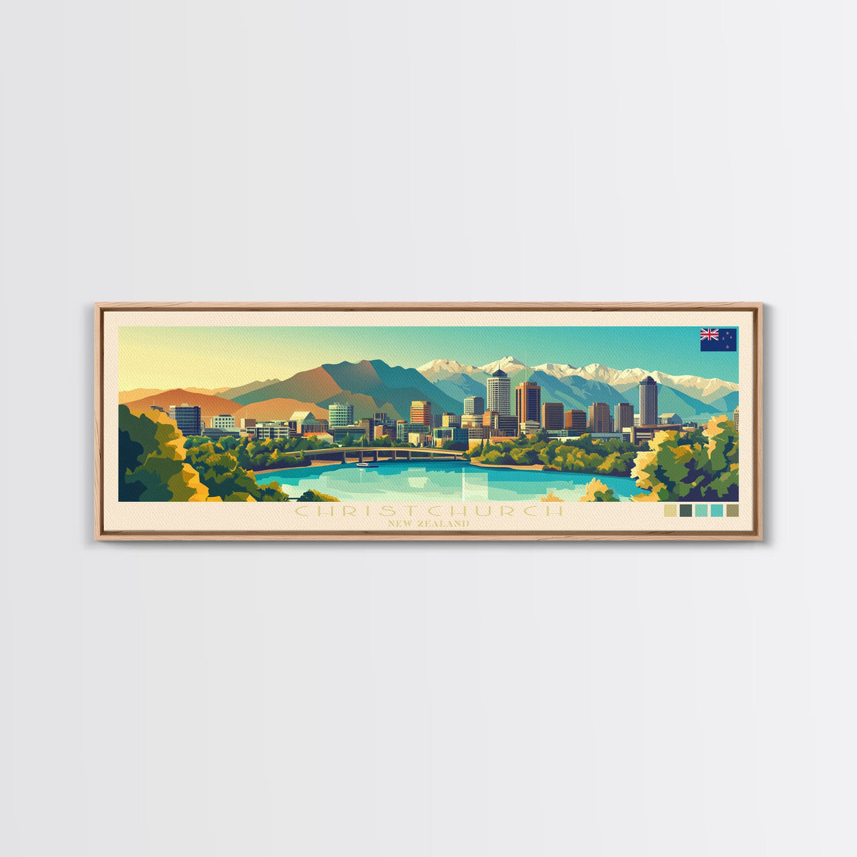 Panoramic Travel Poster Christchurch, New Zealand Canvas Print, Christchurch, New Zealand Painting, New Zealand Art, Christchurch Travel Art, Guest Room Painting